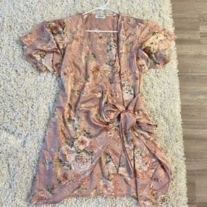 Flower wrap silk dress
